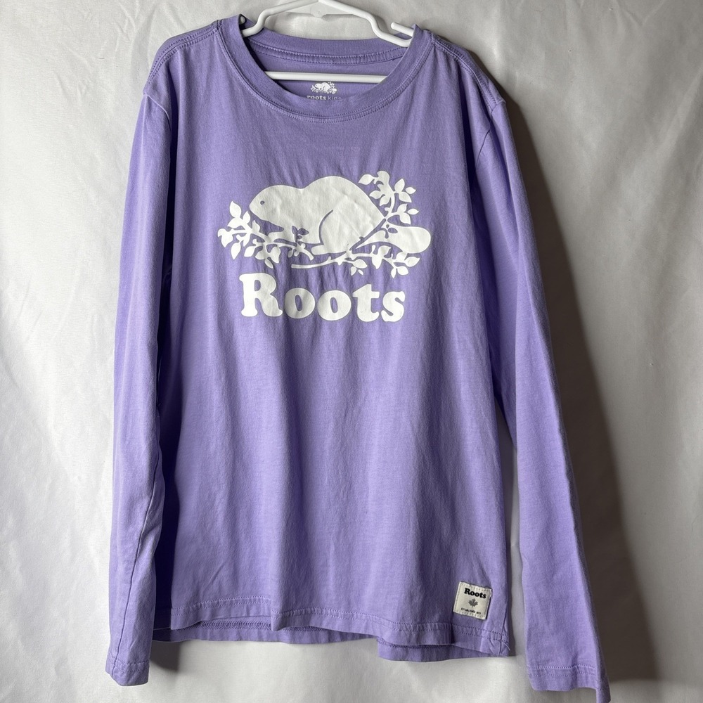 Roots Kids XL 11/12 Girls Lavender Purple Long Sleeve Beaver Logo Pullover Top